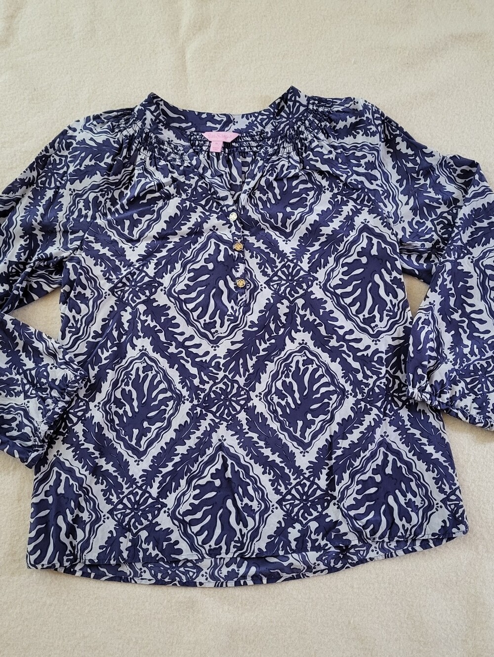Lilly Pulitzer Silk Long-sleeved Blouse Women's Size Medium Gray Purple